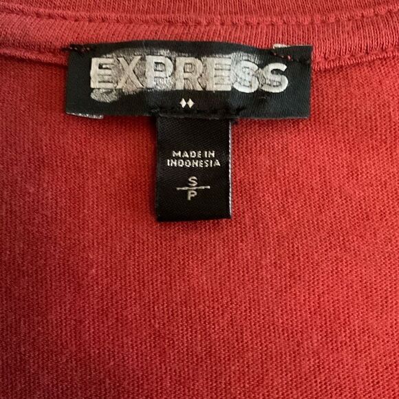 Express Tunic Blouse V Neck High Low Burnt Orange Short Sleeves Size Small - Picture 3 of 8